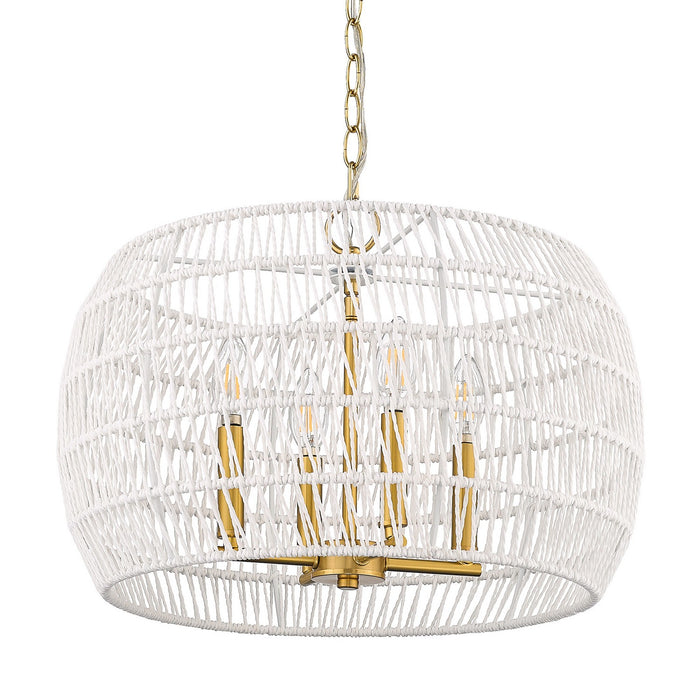 Ellie 4 Light Chandelier in Modern Brushed Gold with Bleached White Raphia Rope