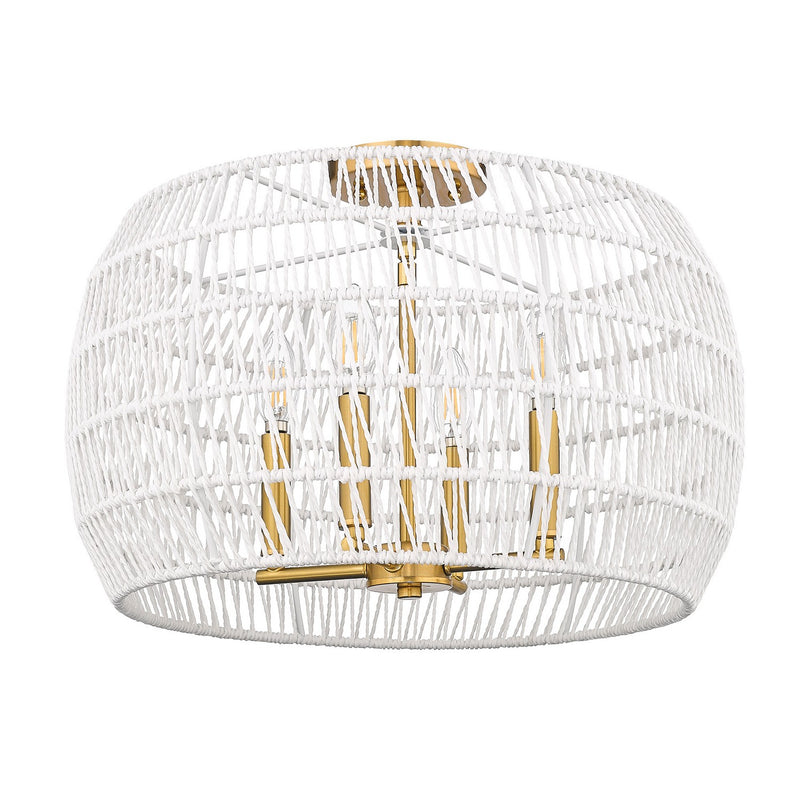 Ellie 6 Light Semi-Flush in Modern Brushed Gold with Bleached White Raphia Rope