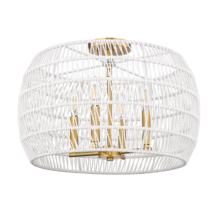 Ellie 6 Light Semi-Flush in Modern Brushed Gold with Bleached White Raphia Rope