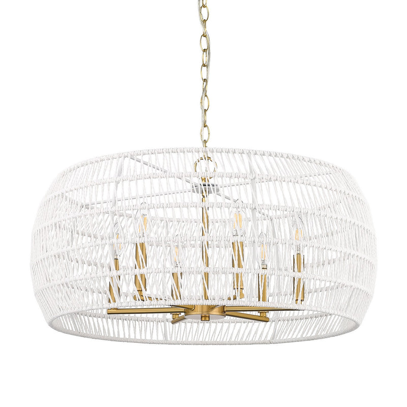 Ellie 6 Light Chandelier in Modern Brushed Gold with Bleached White Raphia Rope