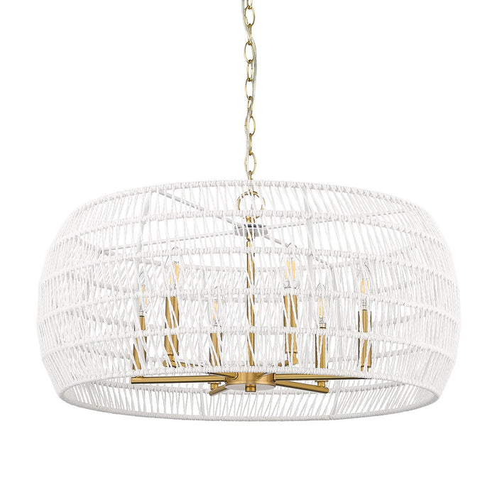 Ellie 6 Light Chandelier in Modern Brushed Gold with Bleached White Raphia Rope