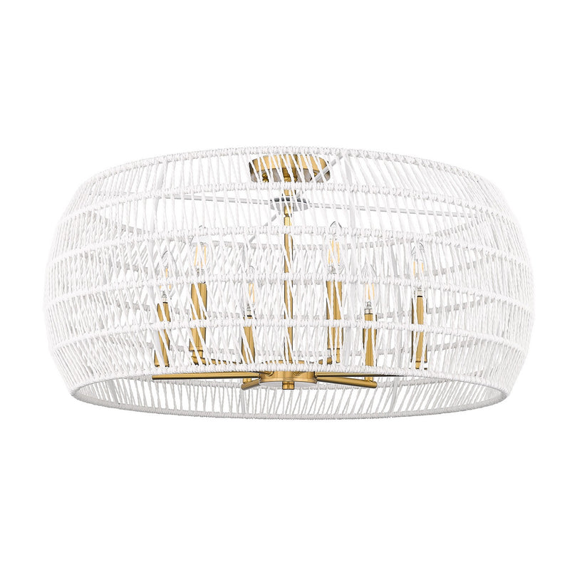 Ellie 4 Light Semi-Flush in Modern Brushed Gold with Bleached White Raphia Rope