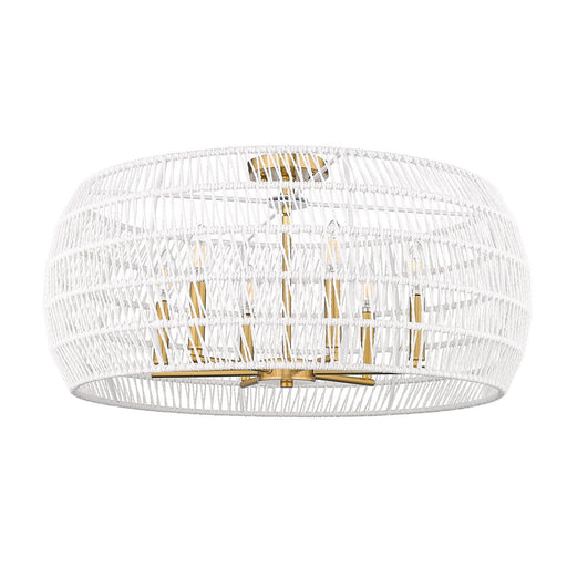 Ellie 4 Light Semi-Flush in Modern Brushed Gold with Bleached White Raphia Rope