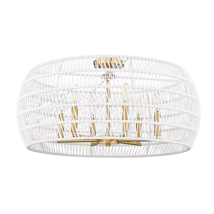 Ellie 4 Light Semi-Flush in Modern Brushed Gold with Bleached White Raphia Rope