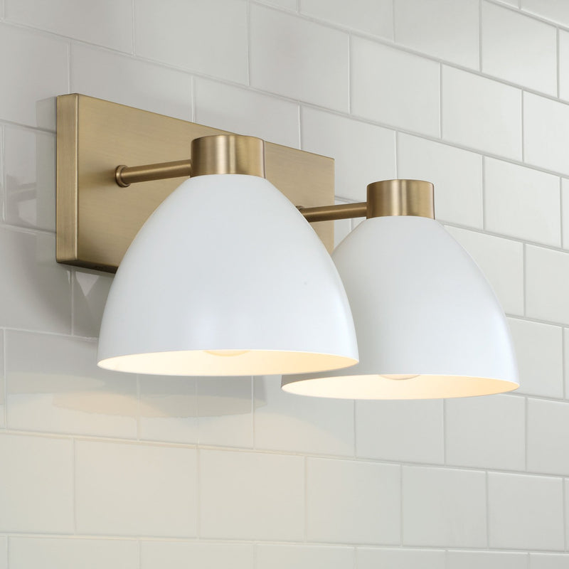 Ross 2-Light Bath Vanity Light in Aged Brass and White