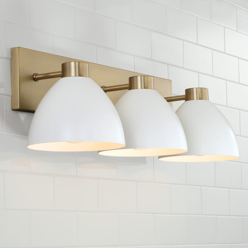 Ross 3-Light Bath Vanity Light in Aged Brass and White