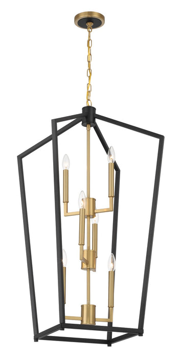 Colwick Six Light Pendant in Coal Black & Signature Brass
