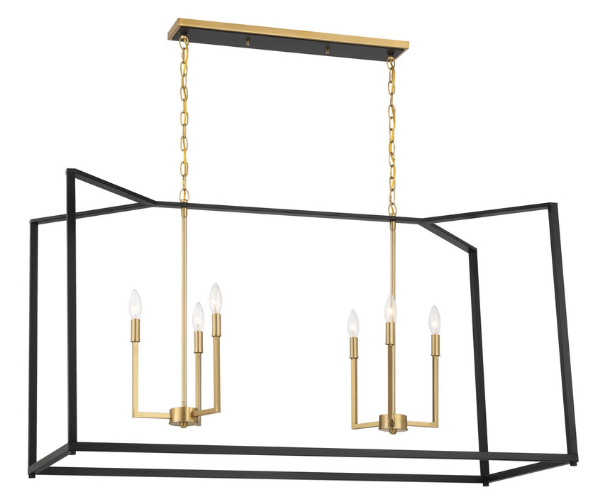 Colwick Six Light Island Chandelier in Coal Black & Signature Brass