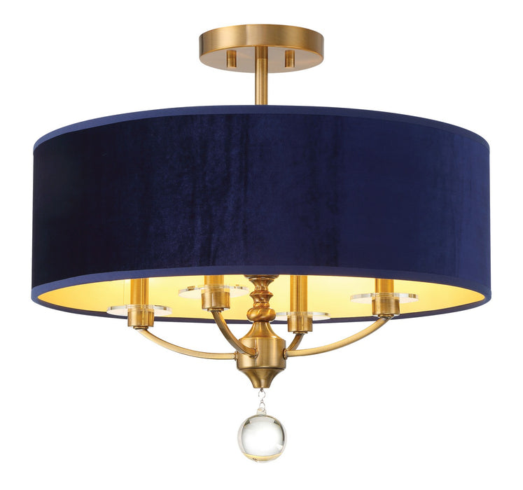 Van Noord Four Light Semi Flush Mount in Oxidized Aged Brass
