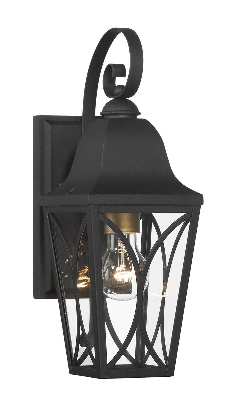 Cardigan Outdoor Wall Lantern in Sand Coal Black & Olden Brass