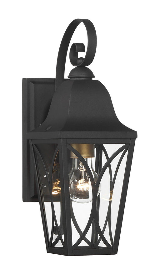 Cardigan Outdoor Wall Lantern in Sand Coal Black & Olden Brass