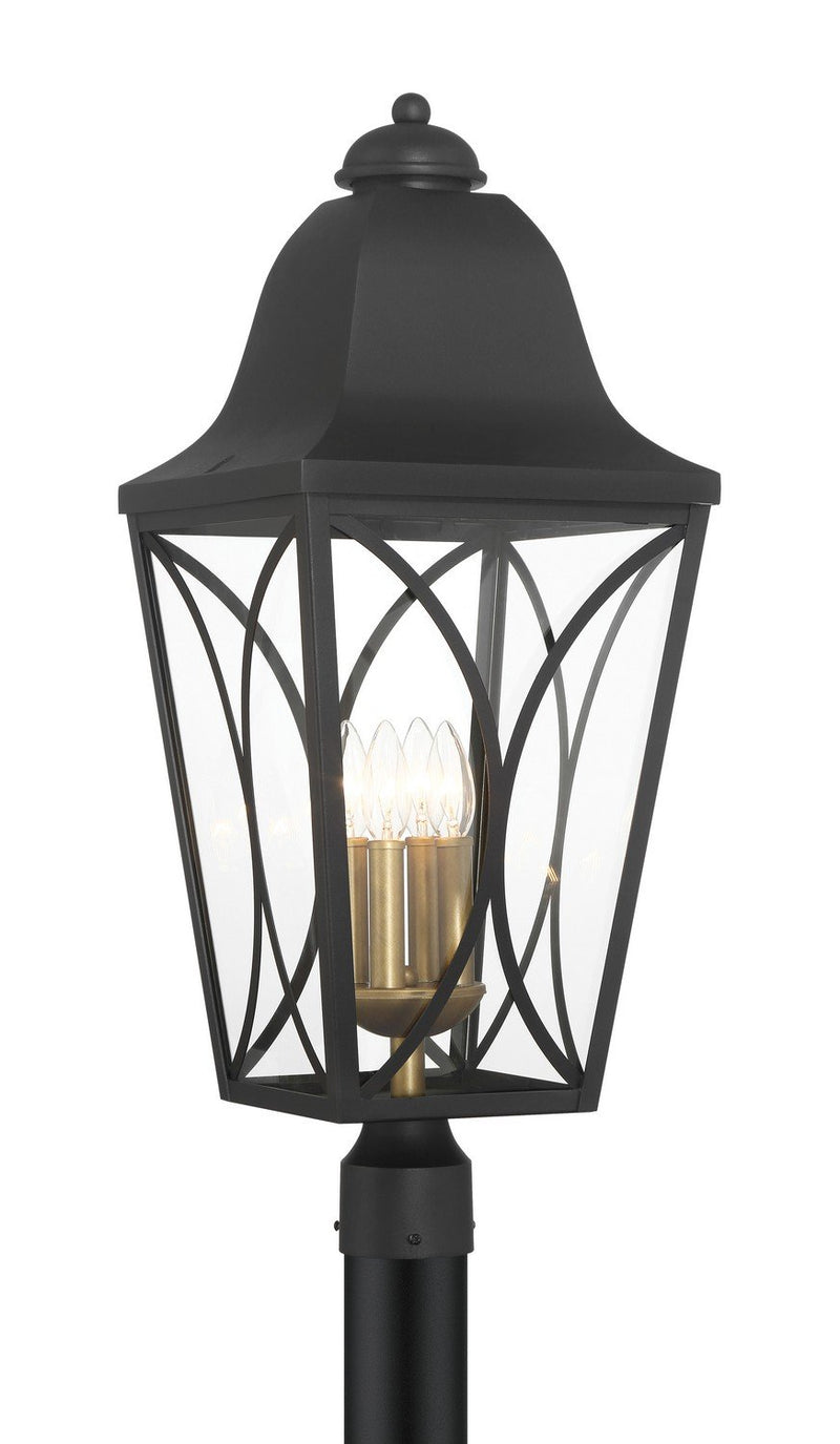 Cardigan 4-Light Outdoor Post Light in Sand Coal Black & Olden Brass