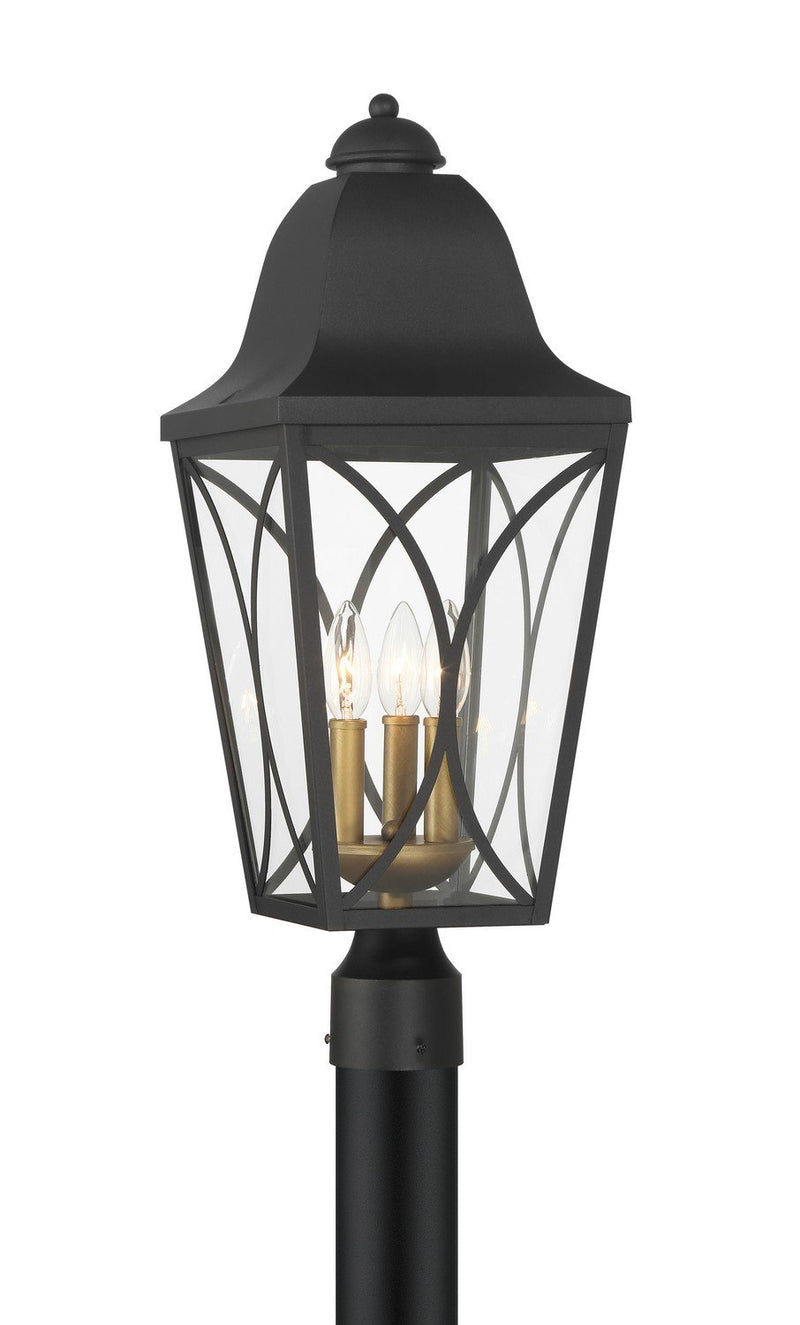 Cardigan 3-Light Outdoor Post Light in Sand Coal Black & Olden Brass