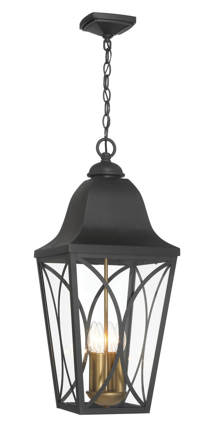 Cardigan 4-Light Outdoor Lantern Pendant in Sand Coal Black & Olden Brass