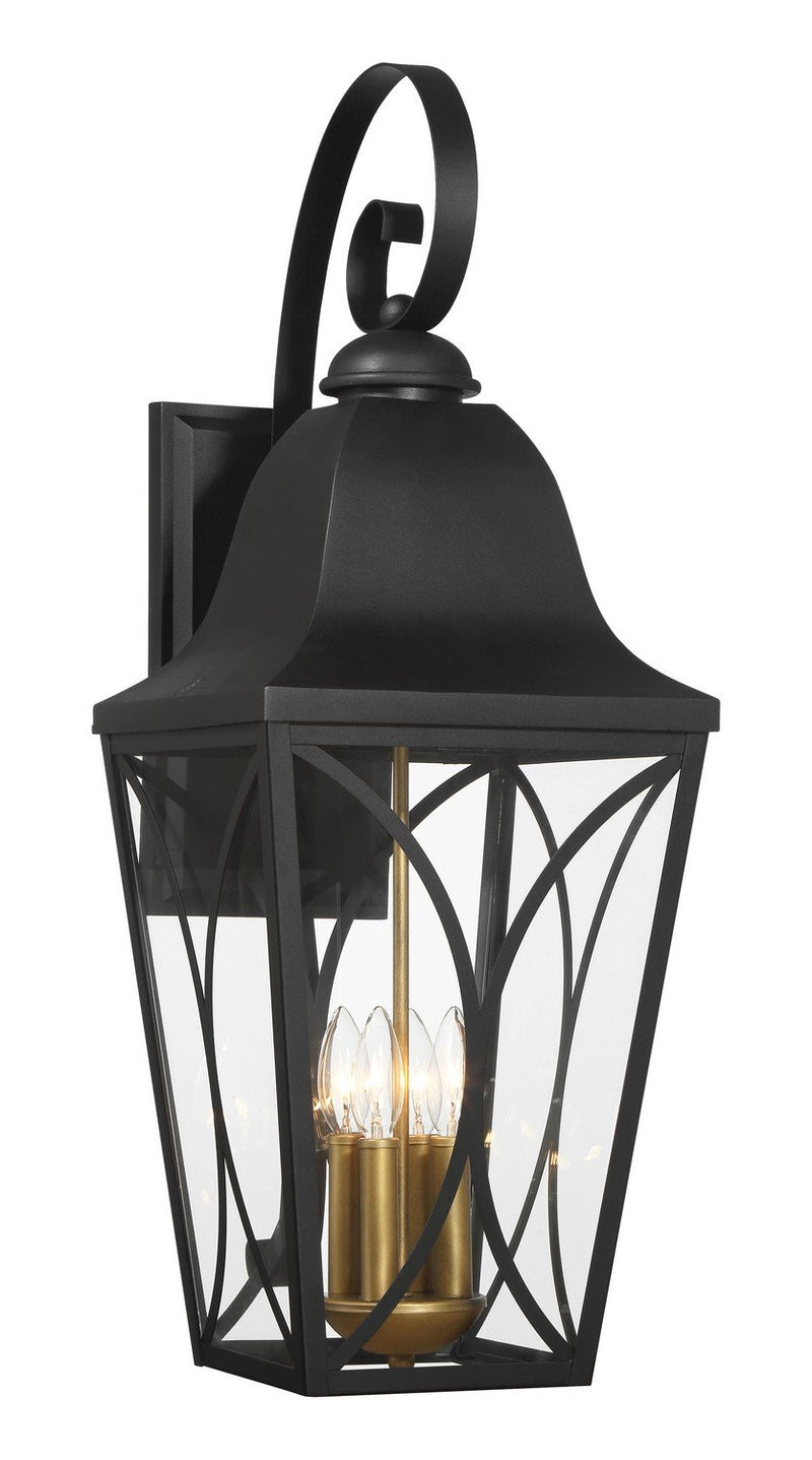 Cardigan 4-Light Outdoor Wall Lantern in Sand Coal Black & Olden Brass