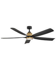 Bodin 64" Smart Outdoor Ceiling Fan with Light in Heritage Brass / Matte Black