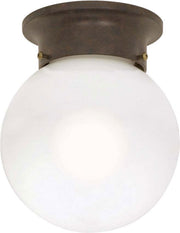 6" White Ball Flush Mount in Old Bronze