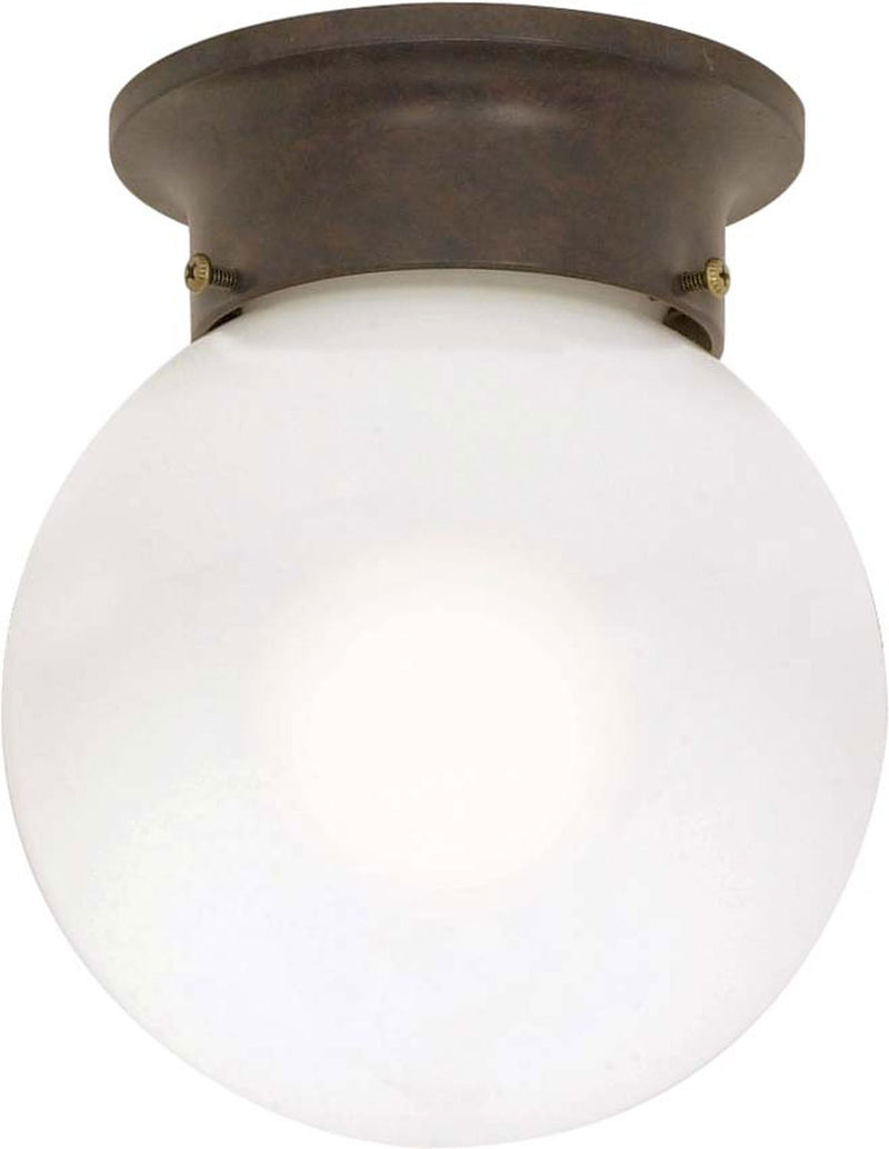 6" White Ball Flush Mount in Old Bronze