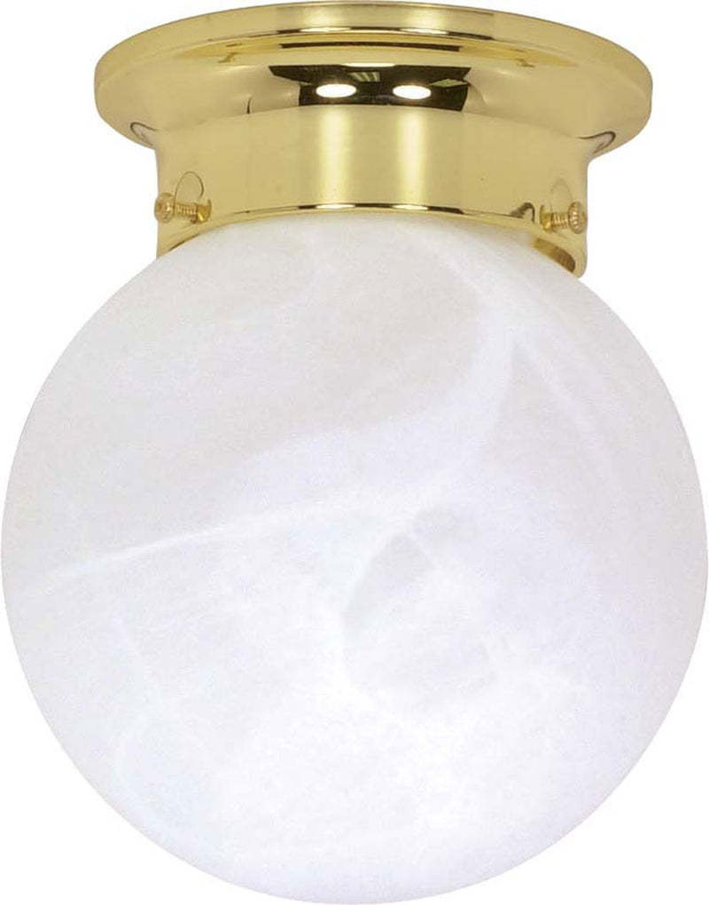 6" Alabaster Ball Flush Mount in Polished Brass