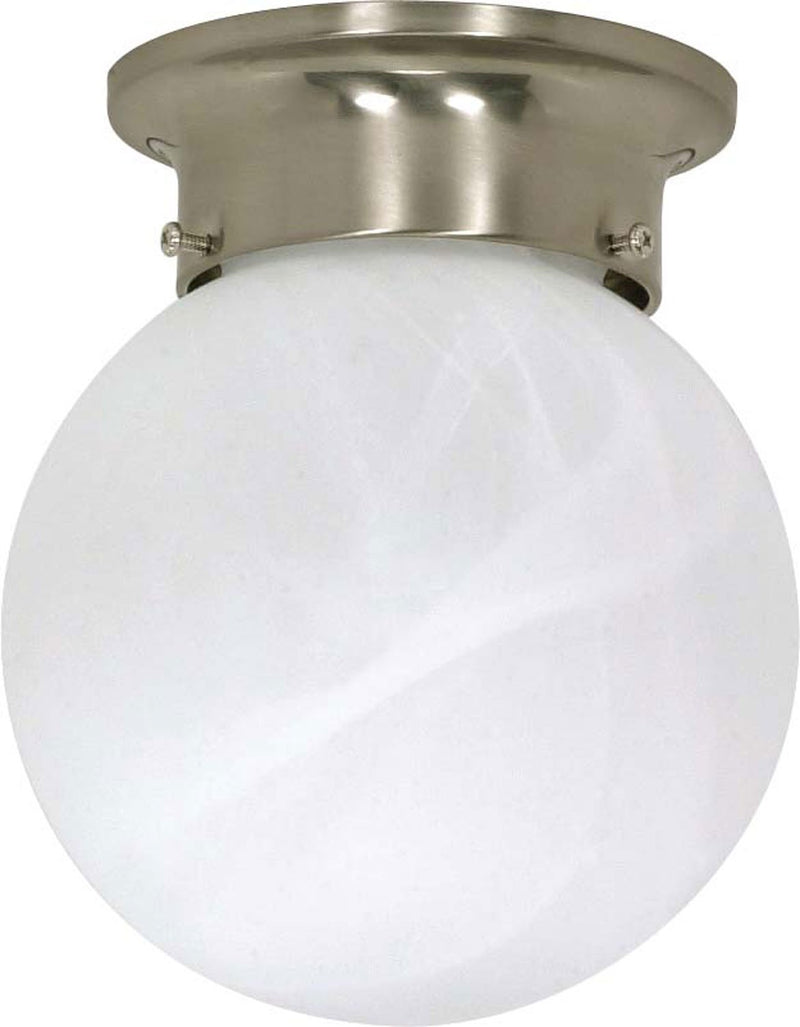 6" Alabaster Ball Flush Mount in Brushed Nickel