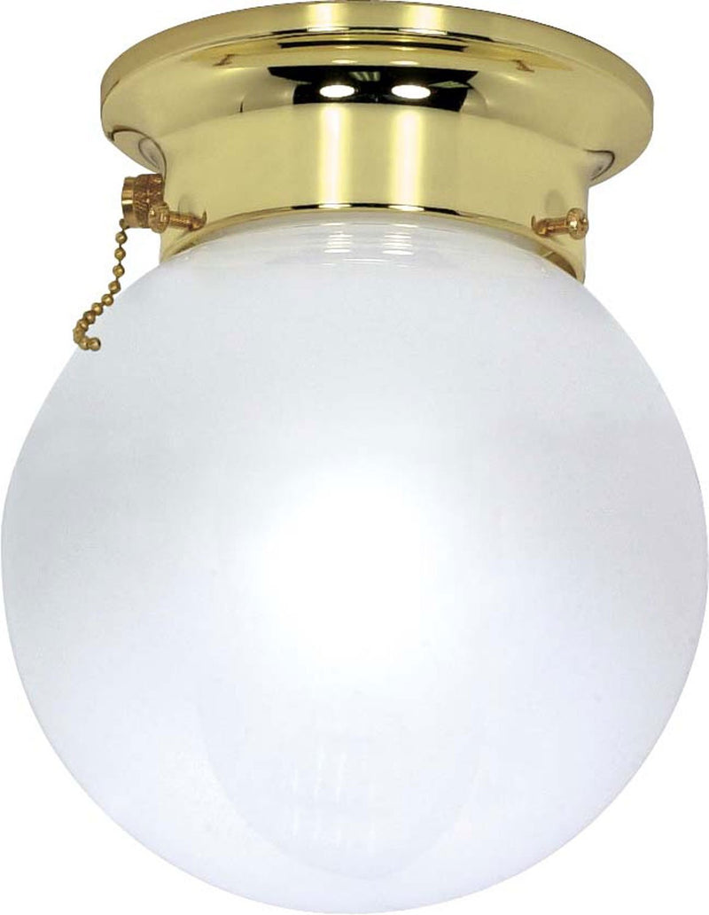 8 White Ball Flush Mount in Polished Brass