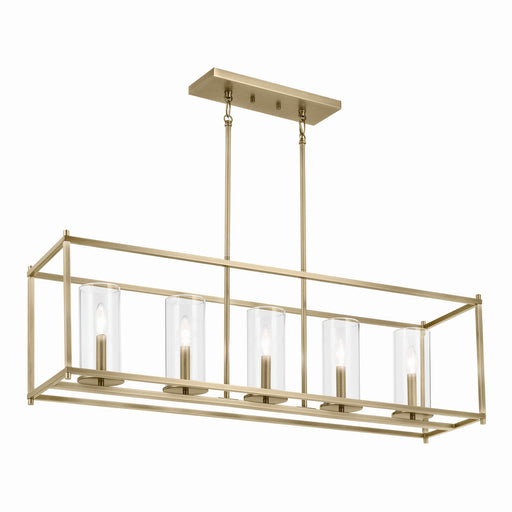 Crosby Five Light Linear Chandelier in Natural Brass