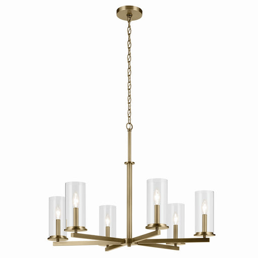Crosby Six Light Chandelier in Natural Brass