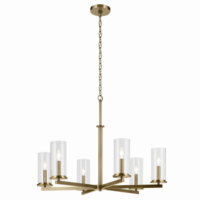 Crosby Six Light Chandelier in Natural Brass