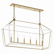 Delvin 6-Light Linear Chandelier in Champagne Bronze & White