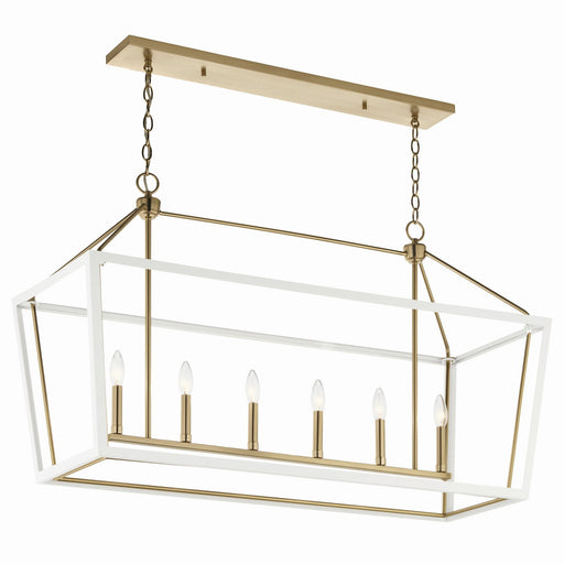 Delvin 6-Light Linear Chandelier in Champagne Bronze & White