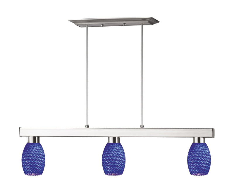 Players 3 Light 42" Billiard, Brushed Nickel with Blue Shades in Brushed Nickel