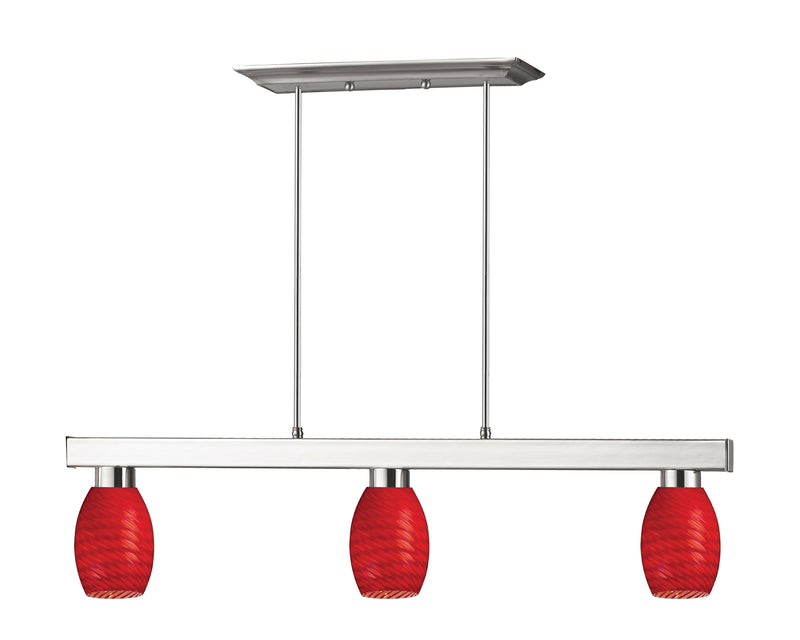 Players 3 Light 42" Billiard, Brushed Nickel with Red Shades in Brushed Nickel