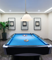 Cobalt 3 Light Billiard, Glass Shades (A14) in Brushed Nickel in a room setting
