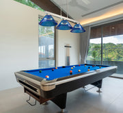 Cobalt 3 Light Billiard, Acrylic & Plastic Shades in Brushed Nickel in a room setting