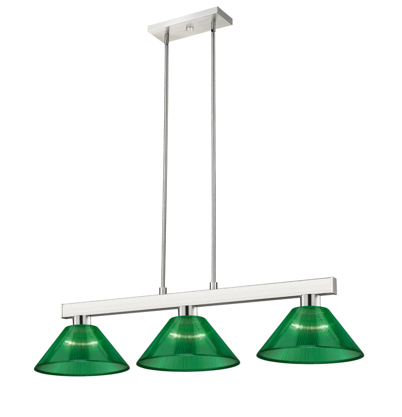 Cobalt 3 Light Billiard, Acrylic & Plastic Shades in Brushed Nickel