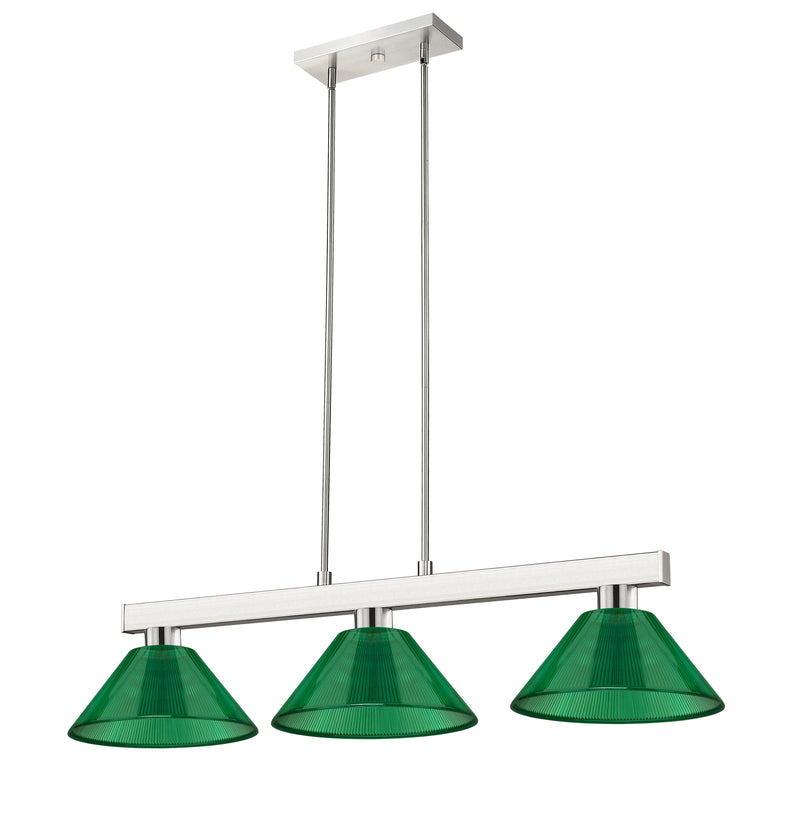 Cobalt 3 Light Billiard, Acrylic & Plastic Shades in Brushed Nickel
