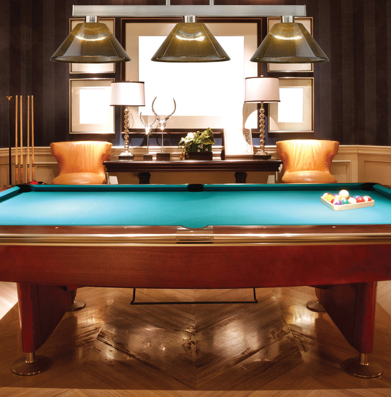 Cobalt 3 Light Billiard, Acrylic & Plastic Shades in Brushed Nickel in a room setting