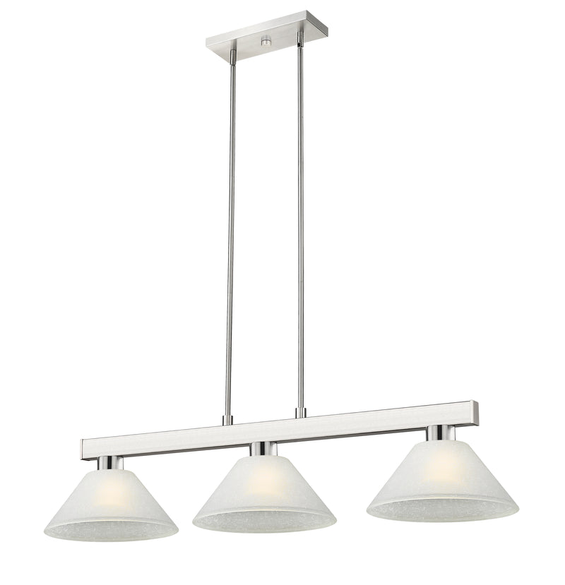 Cobalt 3 Light Billiard, Glass Shades (A14) in Brushed Nickel