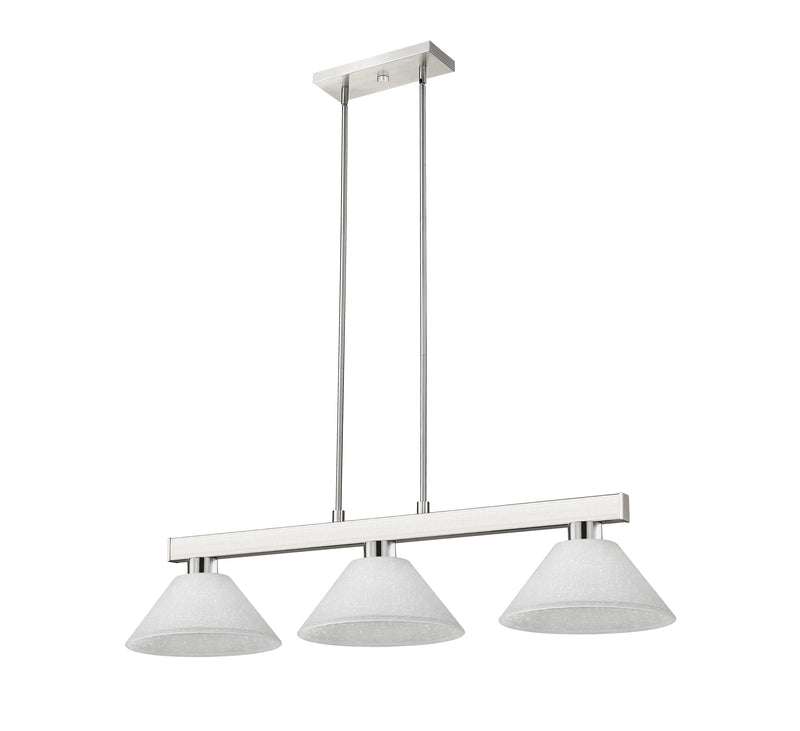 Cobalt 3 Light Billiard, Glass Shades (A14) in Brushed Nickel