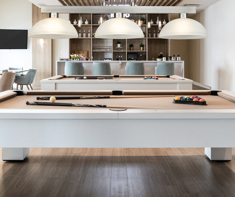Cobalt 3 Light Billiard, Glass Shades (D14) in Brushed Nickel in a room setting
