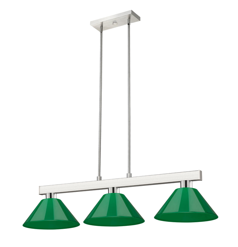 Cobalt 3 Light Billiard, Plastic Shades in Brushed Nickel