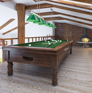 Cobalt 3 Light Billiard, Plastic Shades in Brushed Nickel in a room setting