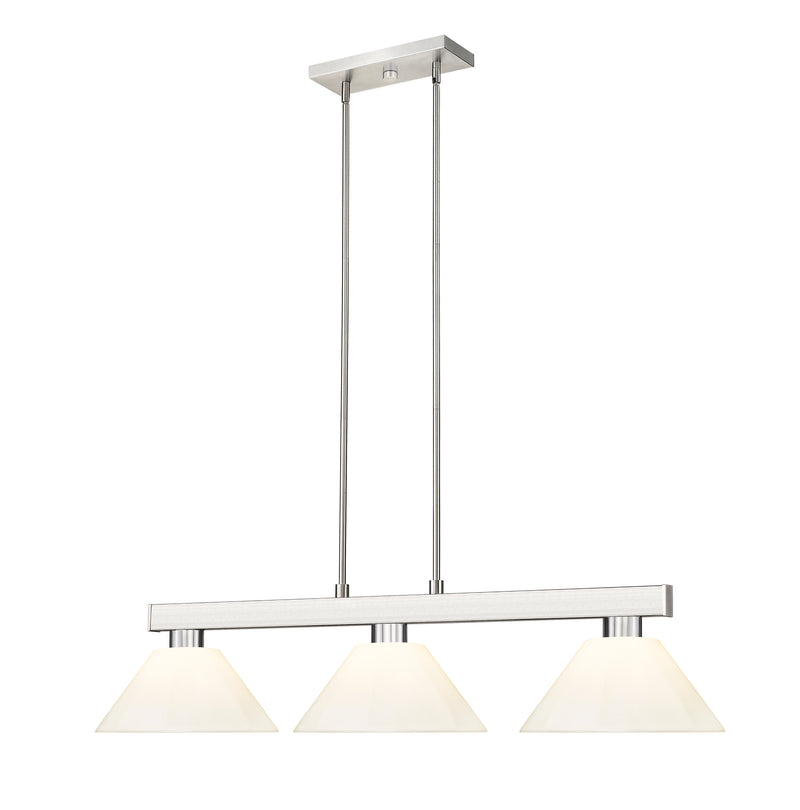 Cobalt 3 Light Billiard, Plastic Shades in Brushed Nickel