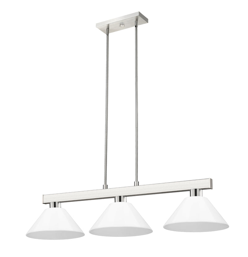 Cobalt 3 Light Billiard, Plastic Shades in Brushed Nickel