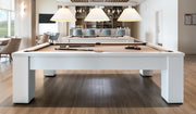 Cobalt 3 Light Billiard, Plastic Shades in Brushed Nickel in a room setting