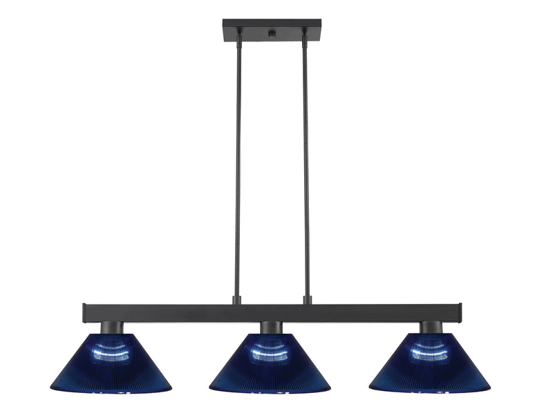 Cobalt 3 Light Billiard, Acrylic & Plastic Shades in Matte Black