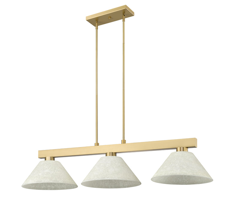 Cobalt 3 Light Billiard, Glass Shades (A14) in Modern Gold