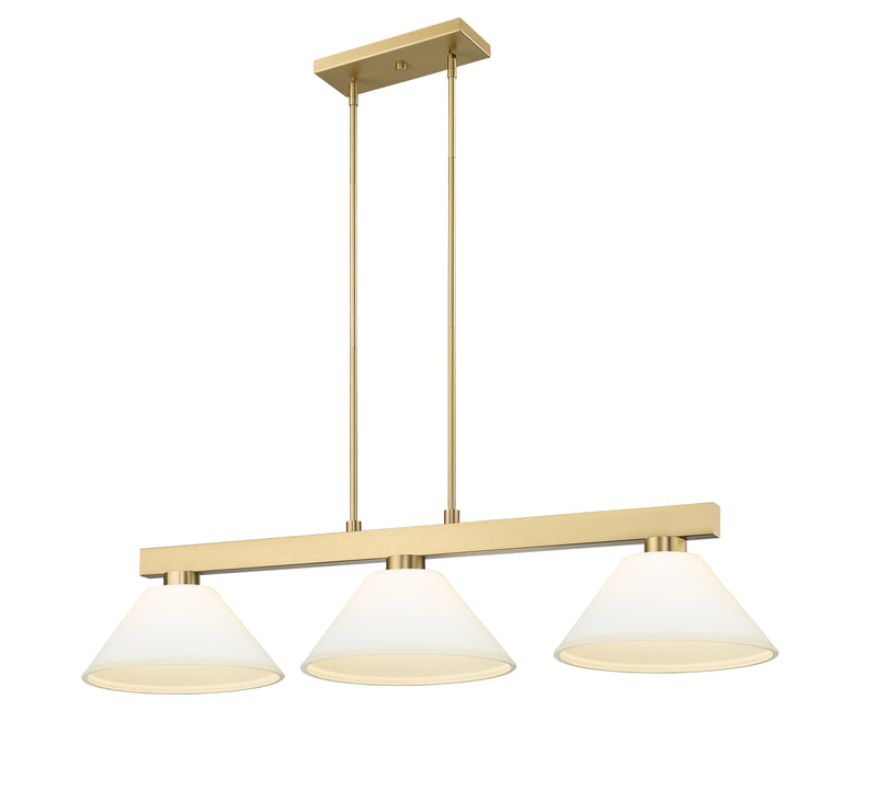 Cobalt 3 Light Billiard, Glass Shades (A14) in Modern Gold