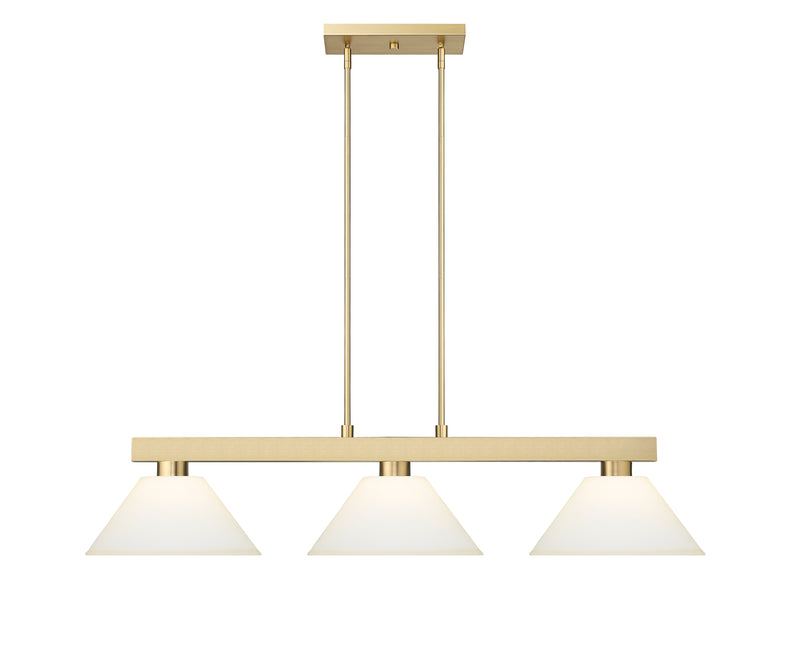 Cobalt 3 Light Billiard, Glass Shades (A14) in Modern Gold