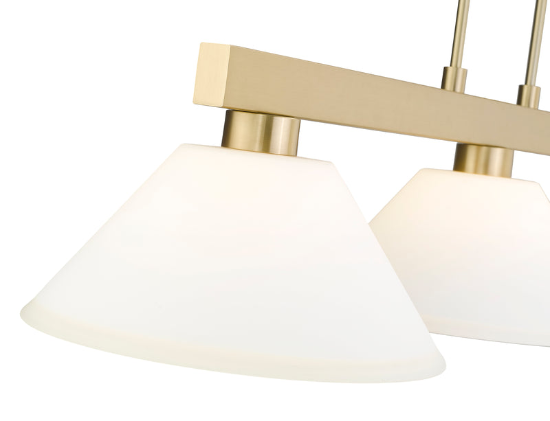 Cobalt 3 Light Billiard, Glass Shades (A14) in Modern Gold